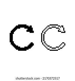 Redo black vector icon. Pixel art. 8 bit logo. eps10