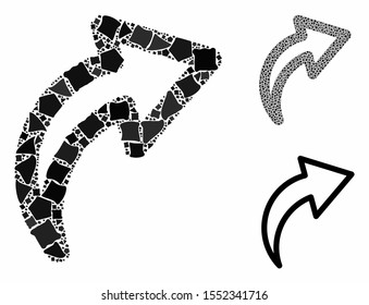 Redo composition of humpy pieces in variable sizes and color tones, based on redo icon. Vector raggy parts are organized into composition. Redo icons collage with dotted pattern.