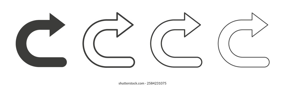 Redo icons set. Liner outlined and flat black color