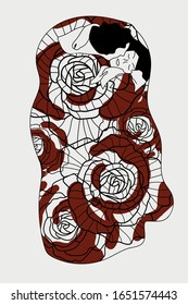 redo version of Gustav Klimt's painting "the kiss" with sketch lines and roses. simple, vintage and simple style, wallpaper, daily post, card, picture, home decor, phone case, tart.