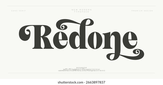 Redone Elegant Font Mayúsculas y minúsculas y número. Diseños de moda minimalistas con letras clásicas. Tipografía moderna serif Fuentes concepto vintage decorativo regular. Ilustración vectorial