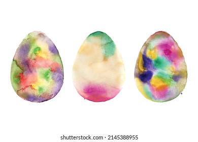 Red-orange blue purple. Hand drawn watercolor tree eggs illustration collection isolated. Easter elements on paper texture. Water color egg for holiday spring or watercolour