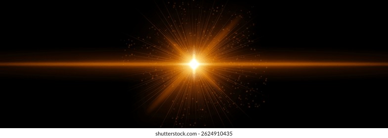 Flash de energia vermelho-laranja com raios lineares, núcleo de estrela, dispersão de luz em preto. Enfatiza a explosão de calor, pulso galáctico, ignição cósmica, impacto futurista.