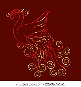 Dibujo vectorial de la plantilla de diseños de líneas de puntos de Firebird de color rojo-naranja