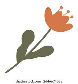 Red-orange open flower with pistils, organic and stylized look.