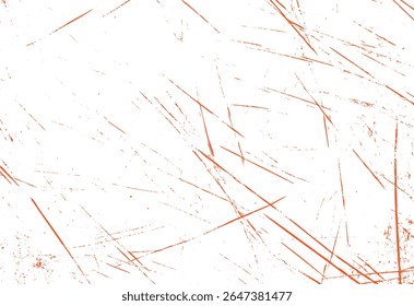 Textura de arañazo rojo-naranja con líneas angustiadas caóticas sobre fondo blanco. Superficie grunge de alta energía.

