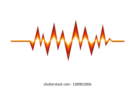 Red-orange sound pulse. Digital music wave. Audio equalizer. Technology theme. Vector design