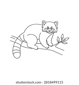 redpanda perched on a branch with leaves line art style suitable for coloring