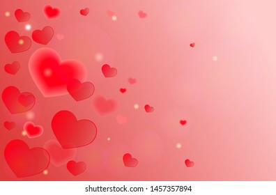 Red-pink background with hearts. Vector template.