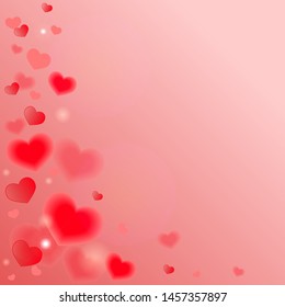 Red-pink background with hearts. Vector template.
