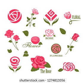 Red/Pink Flowers(Rose) with Petals and Leaves vector