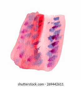 Red-pink stain. Hand Drawn Vector Watercolor Illustration. Isolated on white background.