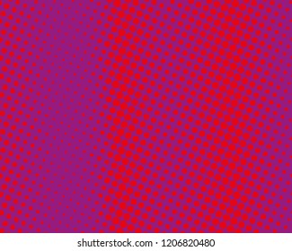 Red-purple halftone background. Digital gradient. Abstract backdrop with circles, point, dots. Dotted pattern. Futuristic panel Vector illustration