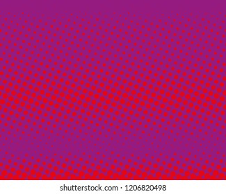 Red-purple halftone background. Digital gradient. Abstract backdrop with circles, point, dots. Dotted pattern. Futuristic panel Vector illustration
