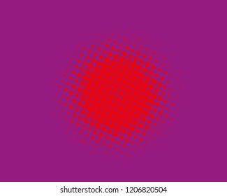 Red-purple halftone background. Digital gradient. Abstract backdrop with circles, point, dots. Dotted pattern. Futuristic panel Vector illustration