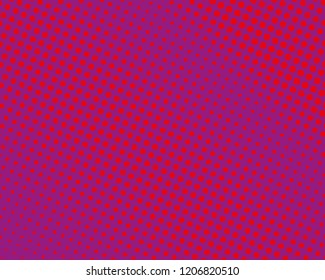 Red-purple halftone background. Digital gradient. Abstract backdrop with circles, point, dots. Dotted pattern. Futuristic panel Vector illustration