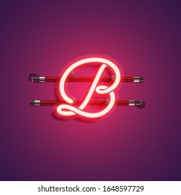 Red/purple realistic neon 'B' character, vector illustration