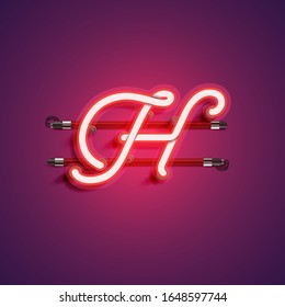 Red/purple realistic neon 'H' character, vector illustration