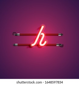 Red/purple realistic neon 'h' character, vector illustration