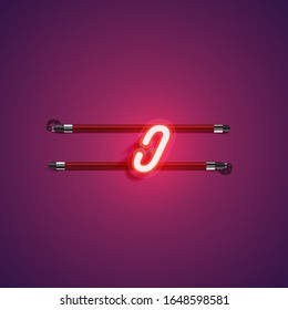 Red/purple realistic neon 'o' character, vector illustration