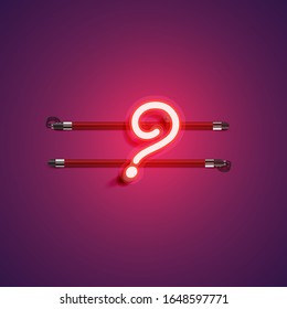 Carácter 'signo de interrogación' de neón rojo/púrpura realista, ilustración vectorial