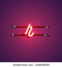 Red/purple realistic neon 'r' character, vector illustration