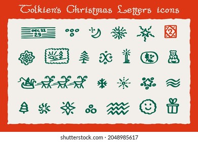 Redrawn Stamps And Patterns From Letters From Father Christmas You Can Decorate Your Blank.