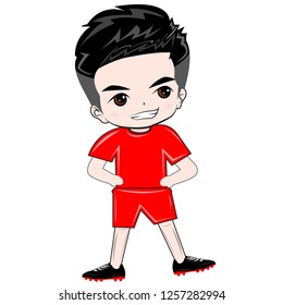 Red-shirt footballer on white background