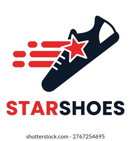 Redstar and blackshoe logo withmotion lines on white background icon