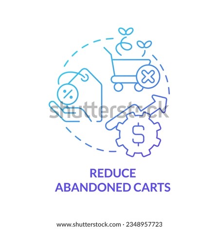 Reduce abandoned carts blue gradient concept icon. Offer lower price. Return purchasers. Discount strategy abstract idea thin line illustration. Isolated outline drawing. Myriad Pro-Bold font used
