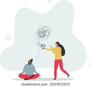 Reduce anxiety or stress, psychotherapy to cure mental health problem or depression, relaxation or relief to cure overworked concept.flat design with people.