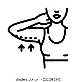 Reduce Arm Fat Outline Icons. Cosmetic Surgery On Arm With Dotted Lines. For Plastic Surgery Clinic, Medical And Beauty Publications. Vector Illustration.