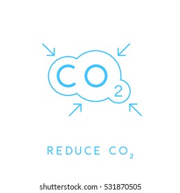Reduce carbon CO2 emissions concept icon with blue linear cloud with inward pointing arrows symbol. Vector illustration.