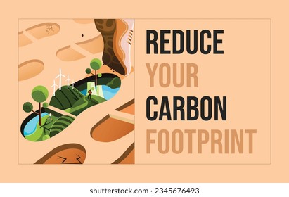 reducir la huella de carbono, la ilustración vectorial, el concepto de reciclado, la publicación en medios sociales, el contenido, el calentamiento global, el cambio climático, la sensibilización, las infografías, el vector crativo, el concepto de energía renovable, 