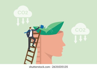 Reduce CO2 emissions to limit climate change and global warming. Low greenhouse gas levels, decarbonize, net zero carbon dioxide footprint. Trees absorb carbon dioxide flat vector illustration design