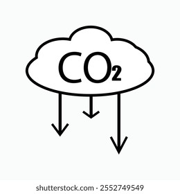 Reduce co2 gas icon. carbon reduction cloud sign. cut co2 pictogram. zero carbon emission. zero greenhouse gas low co2 logo. Carbon dioxide emissions. Simple linear vector illustration.