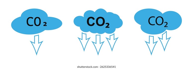 Reduce co2 gas icon set. carbon reduction cloud sign. cut c02 pictogram. zero carbon emission. zero greenhouse gas low co2 logo. cut carbon bubble vector.