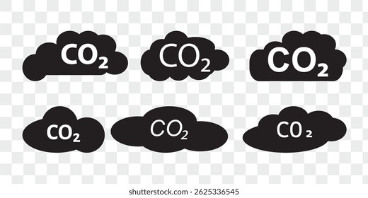 Reduce co2 gas icon set. carbon reduction cloud sign. cut c02 pictogram. zero carbon emission. zero greenhouse gas low co2 logo. cut carbon bubble vector.