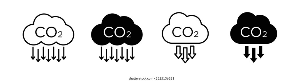 Reducir los iconos de vectores de línea delgada de gas de CO2 colección