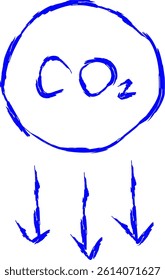 reduce co2 icon in doodle style. blue line doodle icon