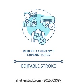 Reduce company expenditures turquoise concept icon. Surveillance systems and behavior improvement abstract idea thin line illustration. Vector isolated outline color drawing. Editable stroke