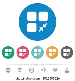 Reduce component flat white icons on round color backgrounds. 6 bonus icons included.