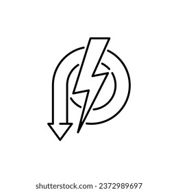 reduce consumption energy icon, electricity power reduction, voltage performance, backup power engine, thin line web symbol on white background - editable stroke vector illustration eps10