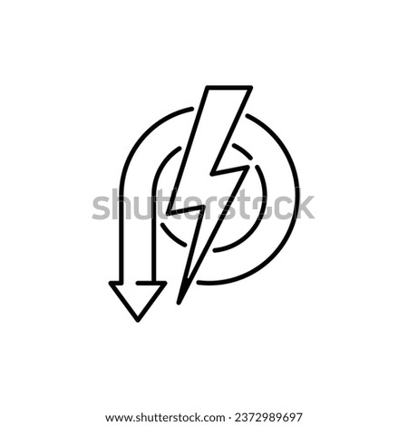 reduce consumption energy icon, electricity power reduction, voltage performance, backup power engine, thin line web symbol on white background - editable stroke vector illustration eps10