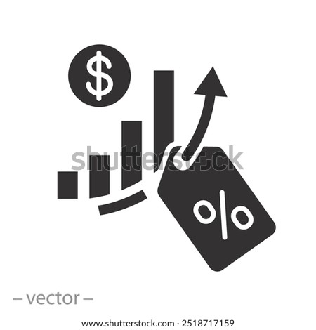 reduce cost, icon, increase profit and growth sale, offer special discount, flat vector illustration