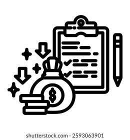 Reduce Cost Icon in Outline Style. Simple Vector Design. Simple Vector Outline Icon