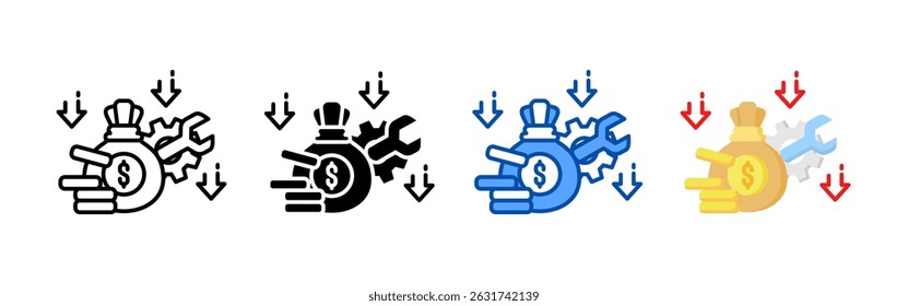 Reduce cost icon set bundle. Multi style icon collection perfect for websites, apps, and presentations. Simple vector icon collection