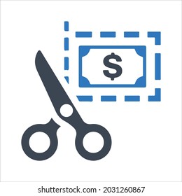 Icono de reducción de costes. Vector y glifo