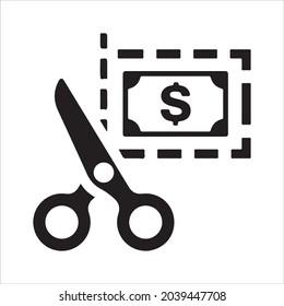 Icono de reducción de costes. Vector y glifo