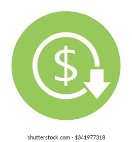 Ícone do botão Reduzir custos. Clipart de negócios isolado no fundo branco